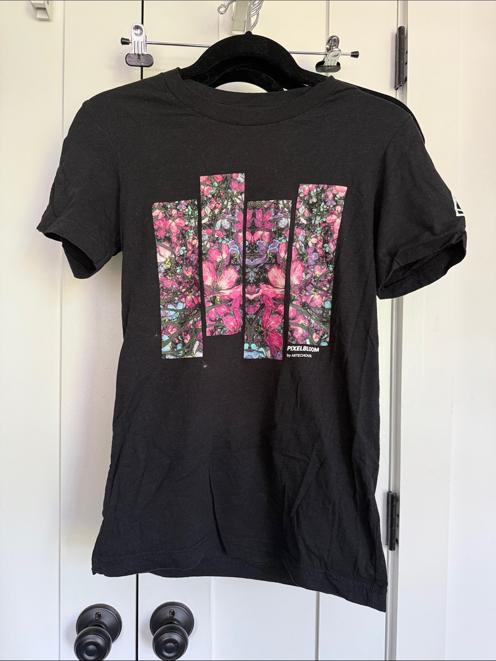 Black Graphic Tee with Cherry Blossom Art